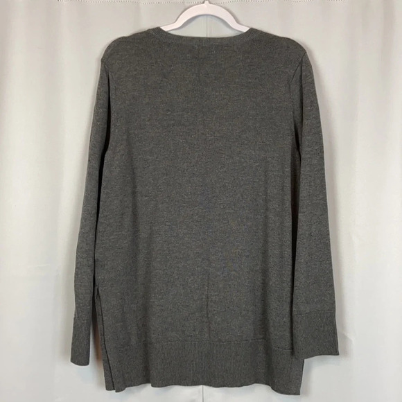 Maison Jules New Women’s Large Gray Cotton Blend Crewneck Side Silts Hem Sweater - Picture 2 of 6